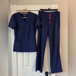 Smitten brand SCRUBS in NAVY blue & Hot Pink; Size S Top & TSM Pant